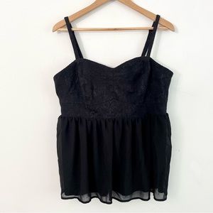 Torrid Black Lace Babydoll Cami Peplum Top Size 2